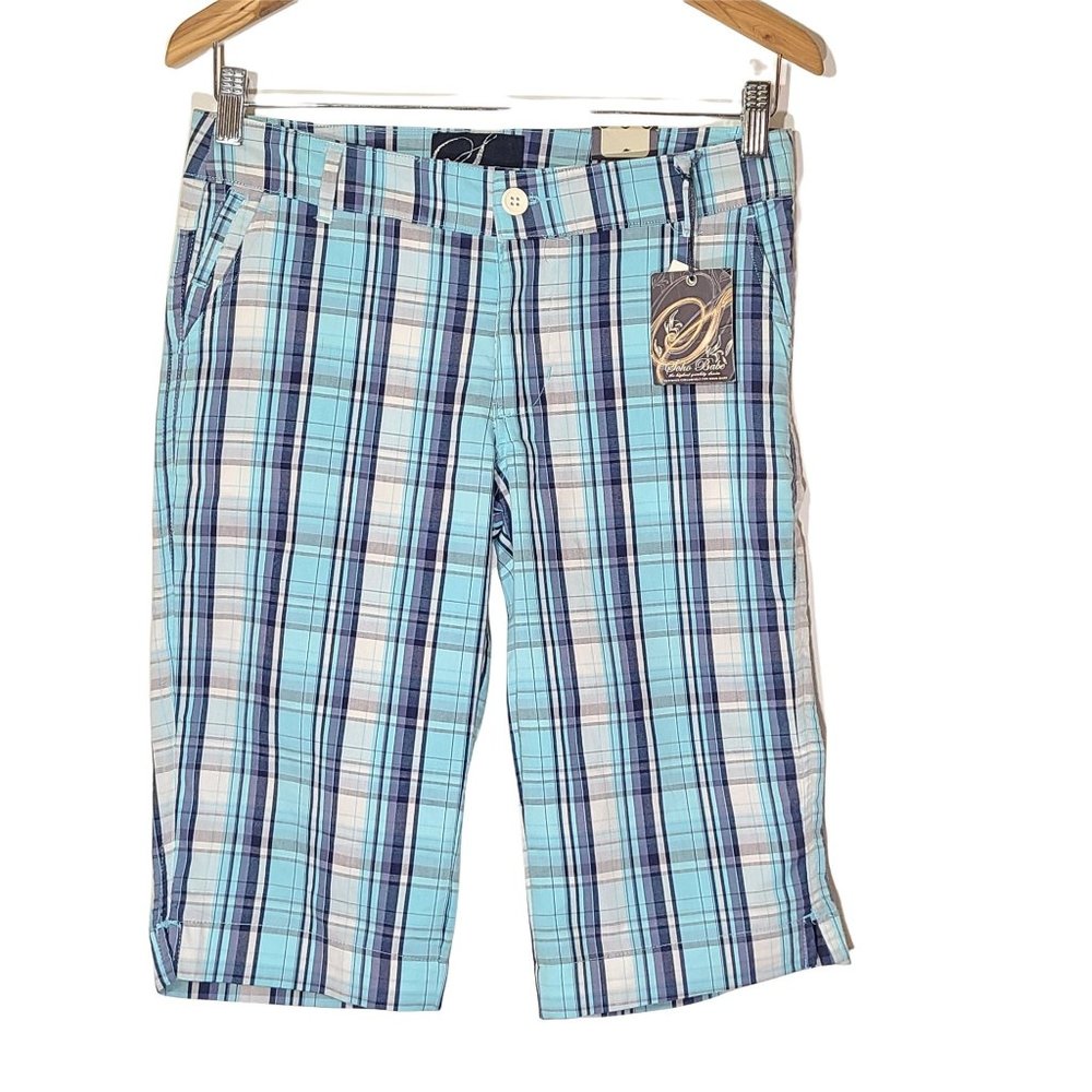 Soho Babe Blue White Plaid Bermuda Walking Shorts 7